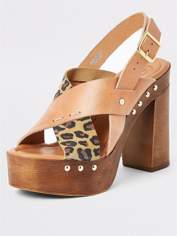 special sale leather cross strap platform sandal brown 5f03124cee1c6
