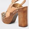 special sale leather cross strap platform sandal brown 5f03124f379ff