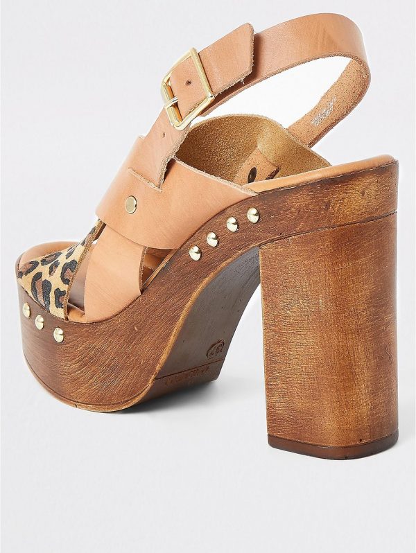 special sale leather cross strap platform sandal brown 5f03124f379ff