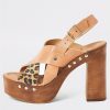 special sale leather cross strap platform sandal brown 5f03125030afe