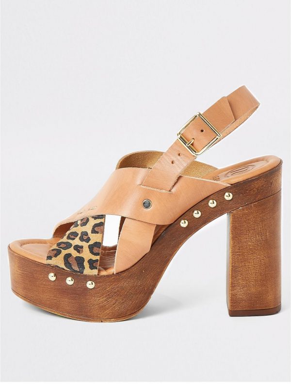 special sale leather cross strap platform sandal brown 5f03125030afe