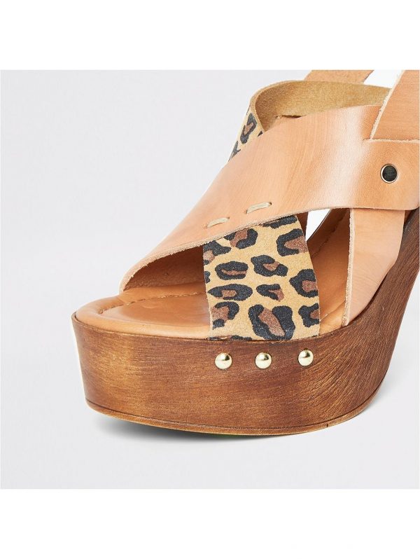 special sale leather cross strap platform sandal brown 5f031250e6a41