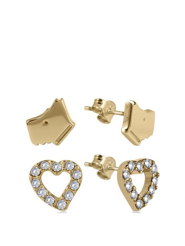 buy 18k gold plated sterling silver dog and crystal set heart ladies earrings set 5f2c04f0882c8