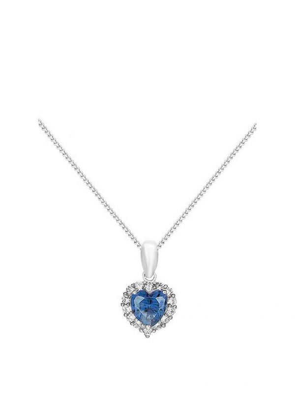 buy 9ct white gold blue cubic zirconia heart pendant necklace 5f2baf0b35d43