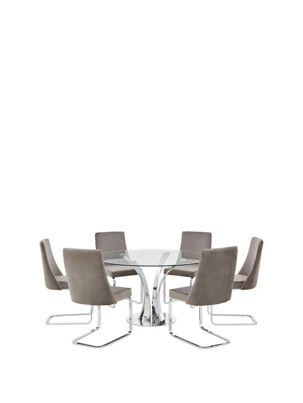 buy alice 130 cm round dining table 6 velvet chairs clear grey 5f24f5695bb96