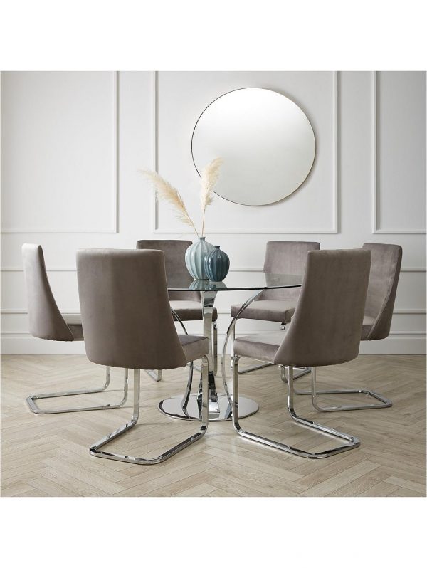 buy alice 130 cm round dining table 6 velvet chairs clear grey 5f24f569eaa1a
