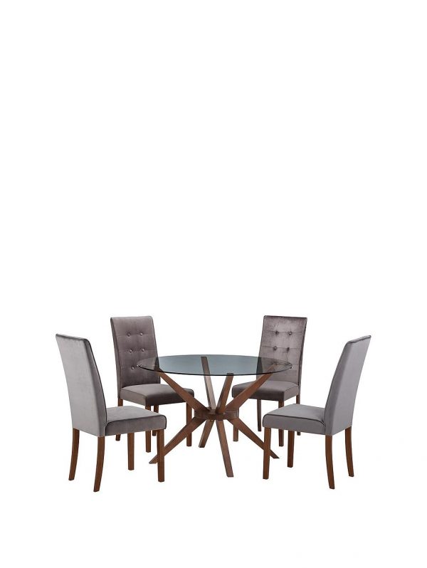 buy chelsea 120 cm round glass dining table 4 madrid chairs 5f24f57d9d7e2