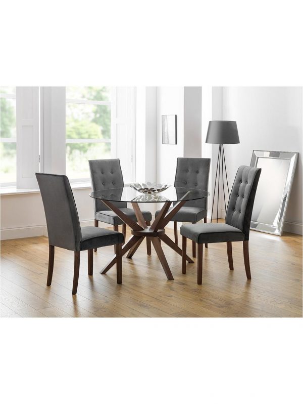 buy chelsea 120 cm round glass dining table 4 madrid chairs 5f24f57e3f377