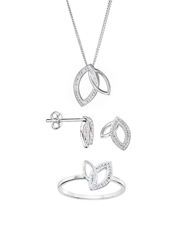buy evoke sterling silver swarovski crystal interlocking leaf stud earrings pendant and ring set 5f3ea4e69a80a