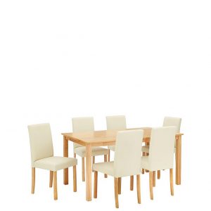 buy home essentials primo 150 cm dining table 6 faux leather chairs 5f3b5e9912bb4