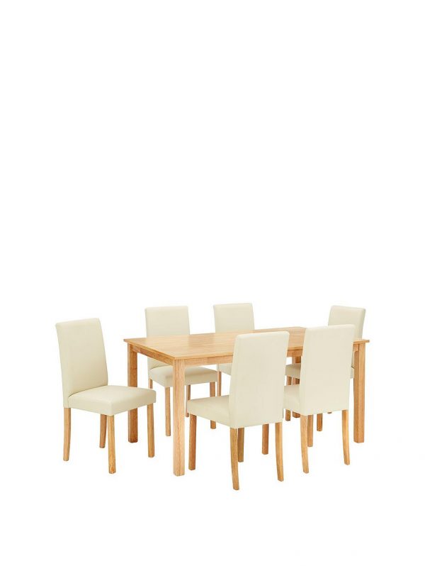 buy home essentials primo 150 cm dining table 6 faux leather chairs 5f3b5e9912bb4