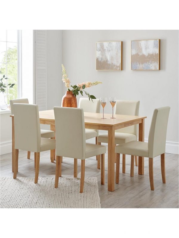 buy home essentials primo 150 cm dining table 6 faux leather chairs 5f3b5e99eeff1