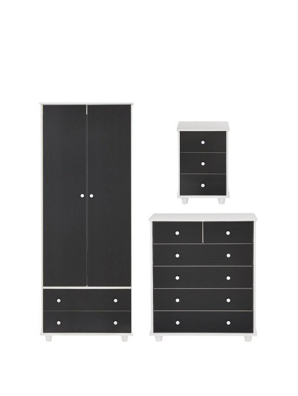 buy miami fresh kids 3 piece package 2 door 2 drawer wardrobe 5 drawer chest 3 drawer bedside chest black 5f28df4baa03c
