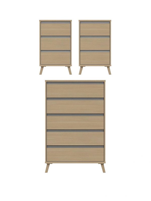 buy miller 3 piece ready assembled package 5 drawer chest and 2 bedside chests 5f2cd474b4155