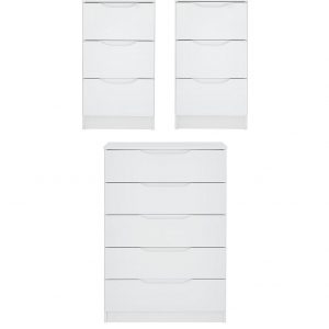 buy monaco 3 piece gloss package 5 drawer chest and 2 bedside chests 5f2cd4a1dc363