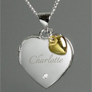 buy personalised sterling silver diamond set heart locket necklace with 9ct gold heart charm 5f290db0b0e67
