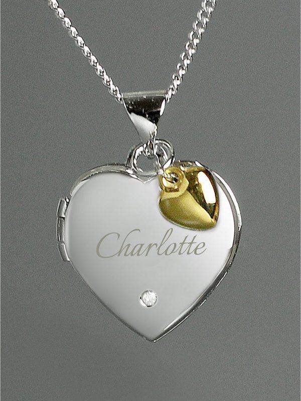 buy personalised sterling silver diamond set heart locket necklace with 9ct gold heart charm 5f290db0b0e67