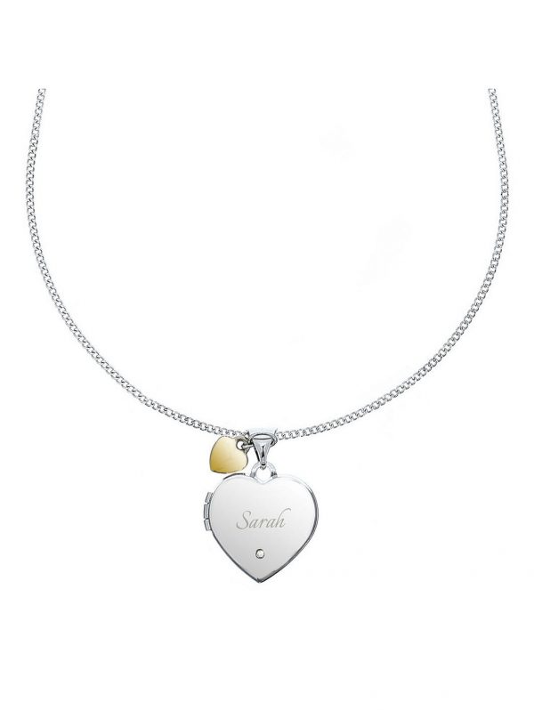 buy personalised sterling silver diamond set heart locket necklace with 9ct gold heart charm 5f290db19f993