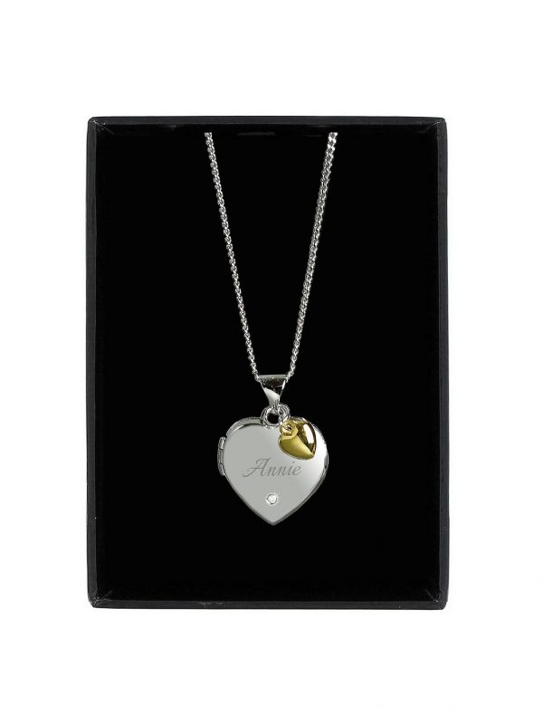buy personalised sterling silver diamond set heart locket necklace with 9ct gold heart charm 5f290db29be42