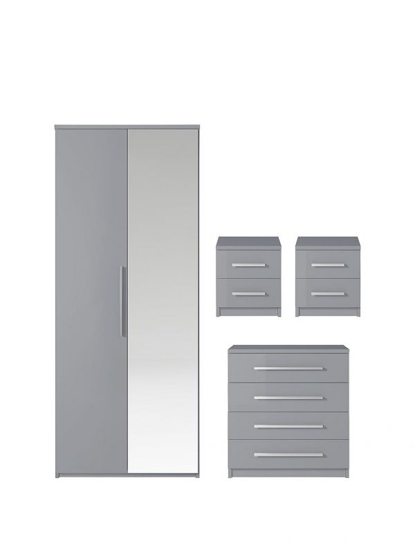 buy prague gloss 4 piece package 2 door wardrobe 4 drawer chest and 2 bedside cabinets 5f24ec48247d5