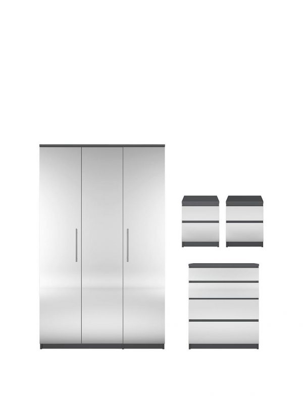 buy prague mirror 4 piece package 3 door wardrobe 4 drawer chest and 2 bedside cabinets buy and save 5f321be9e2d4c