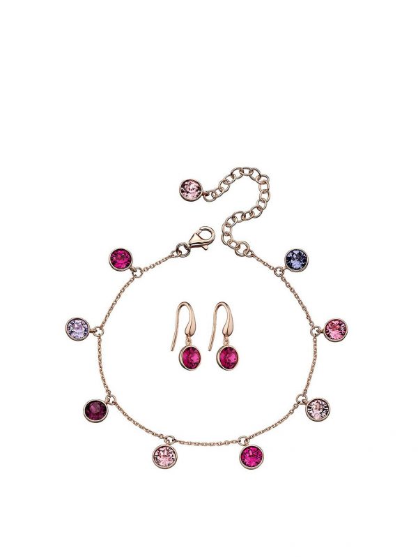 buy rose gold plated silver pink swarovski charm bracelet and earring set 5f36bbe81a3be