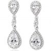 buy silver cubic zirconia halo drop earrings 5f43c4f7df6ec