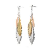 buy silver three colour gold plated feather drop earrings 5f3540008a8d1