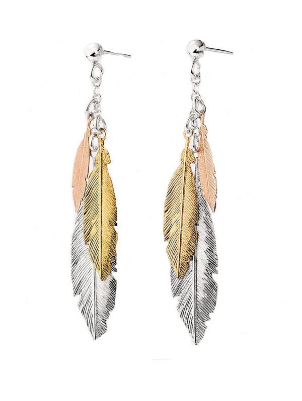 buy silver three colour gold plated feather drop earrings 5f3540025b2d1