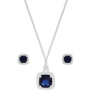 buy sterling silver blue and white cubic zirconia cushion cut necklace and earring set 5f3ea4c690124