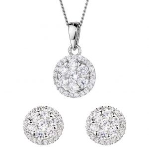 buy sterling silver cubic zirconia cluster round stud earrings and pendant set 5f468da883c0f