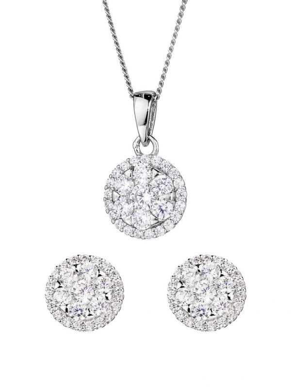 buy sterling silver cubic zirconia cluster round stud earrings and pendant set 5f468da883c0f