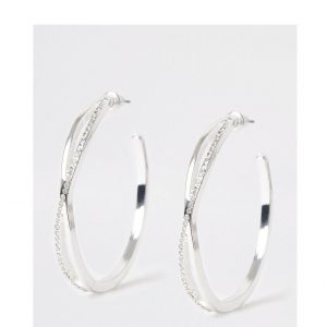 buy twist pave hoop earring silver 5f3ff834e3a28