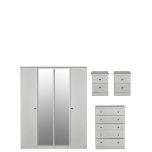 buy verve part assembled 4 piece package 4 door mirrored wardrobe 5 drawer chest and 2 bedside chests 5f375f9f8b98e