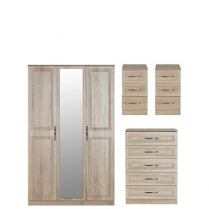 buy winchester part assembled 4 piece package 3 door mirrored wardrobe chest of 5 drawers and 2 bedside chests 5f2cd501ae657