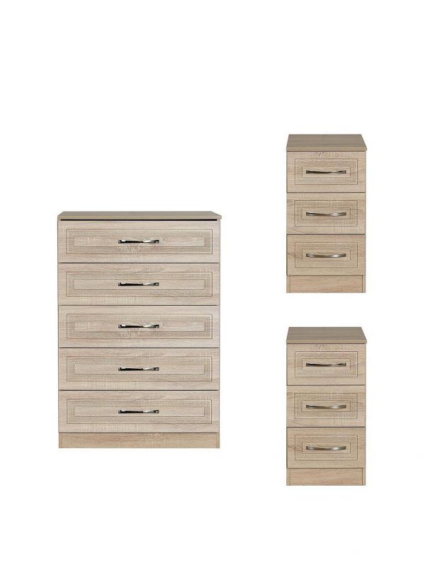 buy winchester ready assembled 3 piece package 5 drawer chest and 2 bedside chests 5f2cd4d816aa2