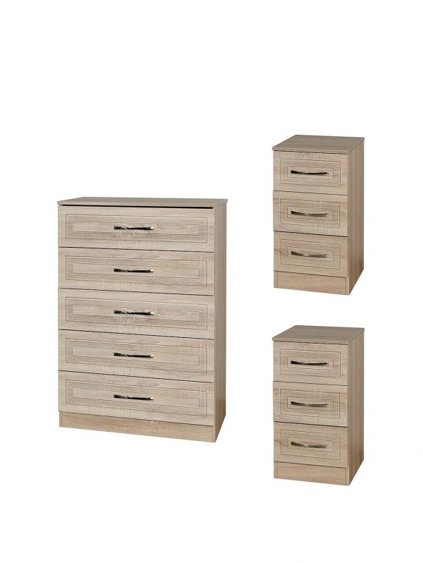 buy winchester ready assembled 3 piece package 5 drawer chest and 2 bedside chests 5f2cd4dadcc99