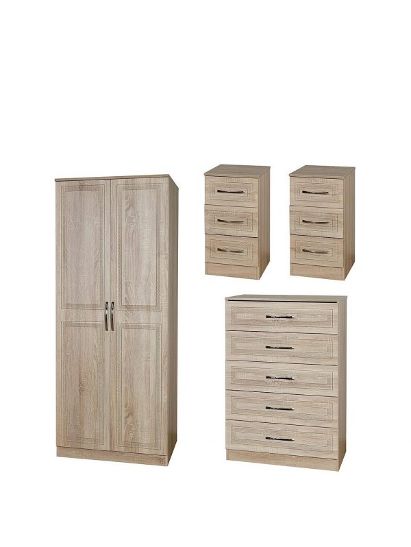 buy winchester ready assembled 4 piece package 2 door wardrobe 5 drawer chest and 2 bedside chests 5f2cd4edd6a60