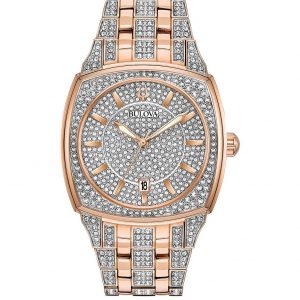 selling bulova swarovski crystal set and rose gold detail dial rose gold and crystal set stainless steel bracelet ladies watch 5f38d8cd58238