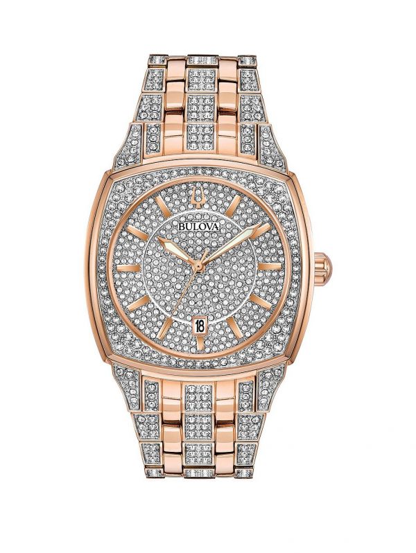 selling bulova swarovski crystal set and rose gold detail dial rose gold and crystal set stainless steel bracelet ladies watch 5f38d8cd58238
