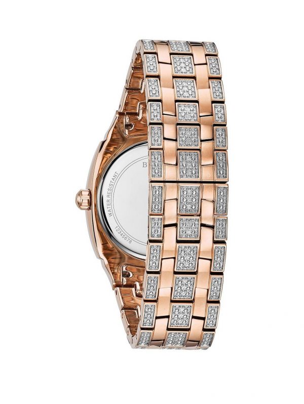 selling bulova swarovski crystal set and rose gold detail dial rose gold and crystal set stainless steel bracelet ladies watch 5f38d8cee21be