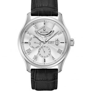 selling bulova wilton white sunray and silver detail day date dial black leather strap mens watch 5f38d8d8ea183
