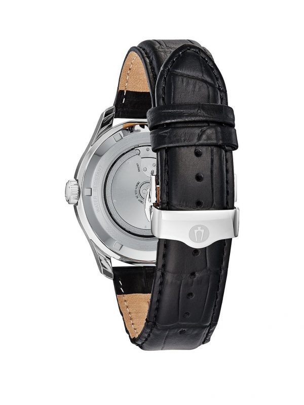 selling bulova wilton white sunray and silver detail day date dial black leather strap mens watch 5f38d8d9a540f