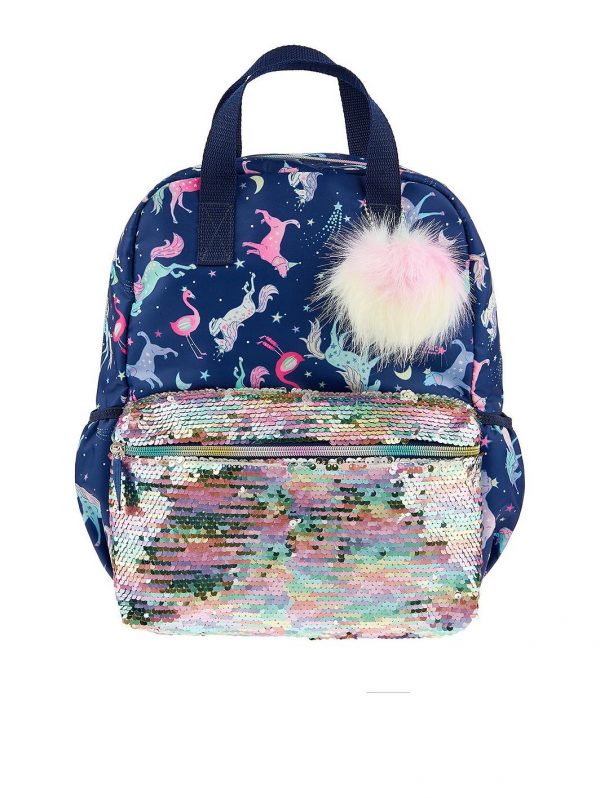 selling girls electric unicorn pom backpack navy 5f40aa2d77162