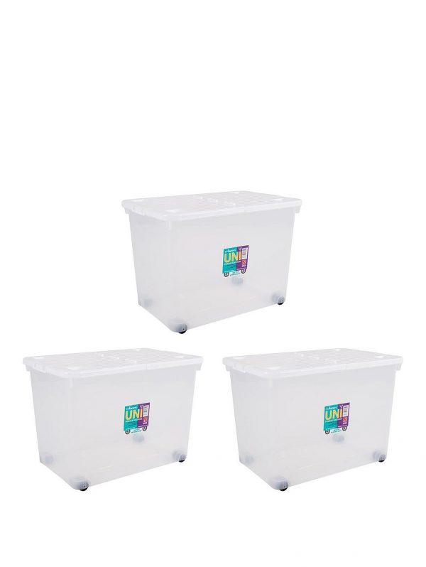 selling set of 3 80 litre wheeled plastic storage boxes 5f34debc8e576