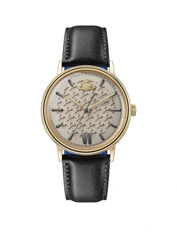 selling turnmill gold hound tooth and gunmental detail dial black leather strap mens watch 5f38d8eba26e2