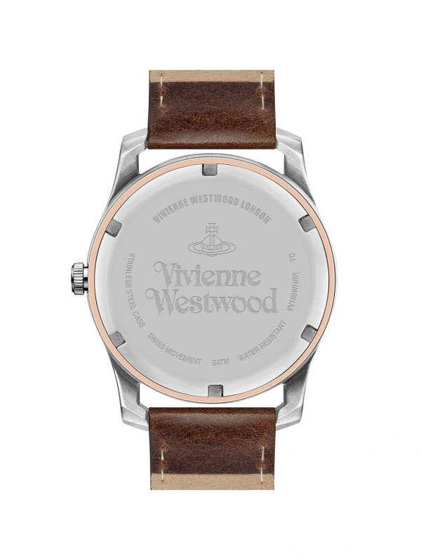 selling vivienne westwood holborn ii white textured rose gold detail date dial brown leather strap watch 5f38d904ee401