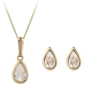 buy 9 carat yellow gold pear shaped earring and pendant birthstone set 5f5f9aa51d109