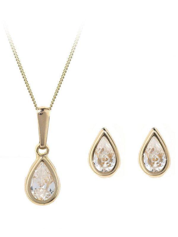 buy 9 carat yellow gold pear shaped earring and pendant birthstone set 5f5f9aa51d109