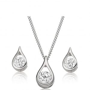 buy 9ct white gold cubic zirconia pear shaped pendant and earrings set 5f5f9a741e2ab